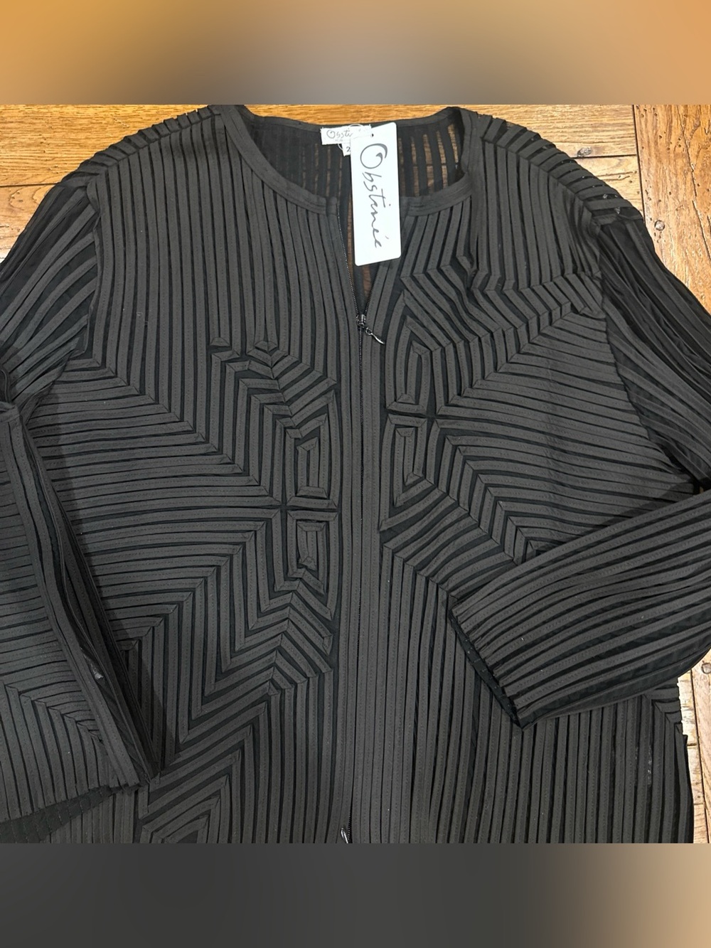 Obstinee By Ika Size 20 Black Geometric Ribbon Mesh Zip Jacket Shell Set NWT